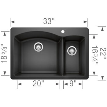 Blanco Diamond SILGRANIT 33" 70/30 Double Bowl Dual Mount Kitchen Sink - Anthracite - Image 3