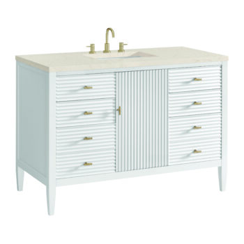 Myrrin 48" Vanity, Bright White w/ 3 CM Eternal Marfil Quartz Top - Image 6