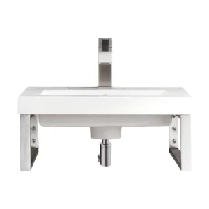 Two Boston 15.25″ Wall Brackets, Brushed Nickel w/ 20″ White Glossy Composite Stone Top