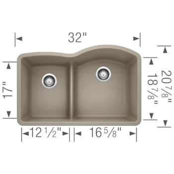 Blanco Diamond SILGRANIT 32" 40/60 Reverse Double Bowl Undermount Kitchen Sink with Low Divide - Truffle - Image 3