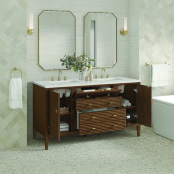 Myrrin 60" Double Vanity, Mid Century Walnut w/ 3 CM Lime Delight Quartz Top - Image 4