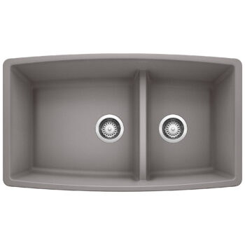 Blanco Performa SILGRANIT 33" 60/40 Double Bowl Undermount Kitchen Sink with Low Divide - Metallic Gray