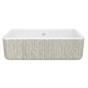 Shaws Lancaster™ 33″ Single Bowl Farmhouse Apron Front Fireclay Kitchen Sink With Lines Design In Lines Gold