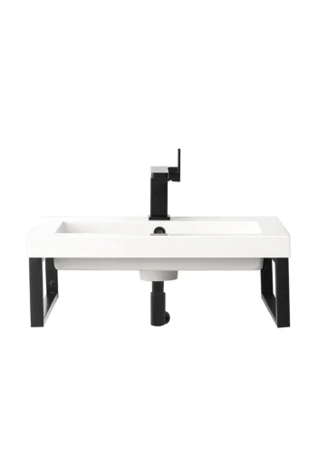 Two Boston 18" Wall Brackets, Matte Black w/ 23.6" White Glossy Composite Stone Top