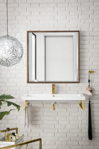Two Boston 15.25" Wall Brackets, Radiant Gold w/ 39.5" White Glossy Composite Stone Top - Image 2
