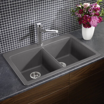 Blanco Diamond SILGRANIT 33" 50/50 Double Bowl Dual Mount Kitchen Sink - Cinder - Image 4