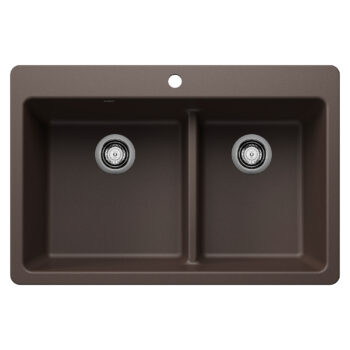 Blanco Liven SILGRANIT 33" 60/40 Double Bowl Dual Mount Kitchen Sink with Low Divide - Café