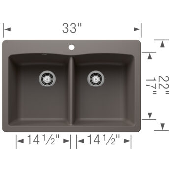 Blanco Diamond SILGRANIT 33" 50/50 Double Bowl Dual Mount Kitchen Sink - Volcano Gray - Image 3