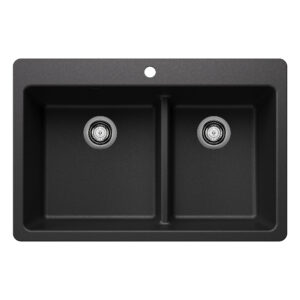 Blanco Liven SILGRANIT 33″ 60/40 Double Bowl Dual Mount Kitchen Sink with Low Divide – Anthracite