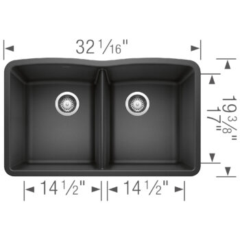 Blanco Diamond SILGRANIT 32" 50/50 Double Bowl Undermount Kitchen Sink - Anthracite - Image 4