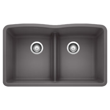 Blanco Diamond SILGRANIT 32" 50/50 Double Bowl Undermount Kitchen Sink with Low Divide - Cinder