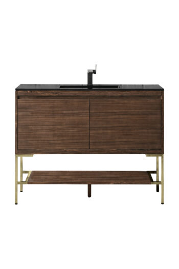 Mantova 47.3" Single Vanity, Mid-Century Walnut, Champagne Brass Base w/ Charcoal Black Composite Stone Top