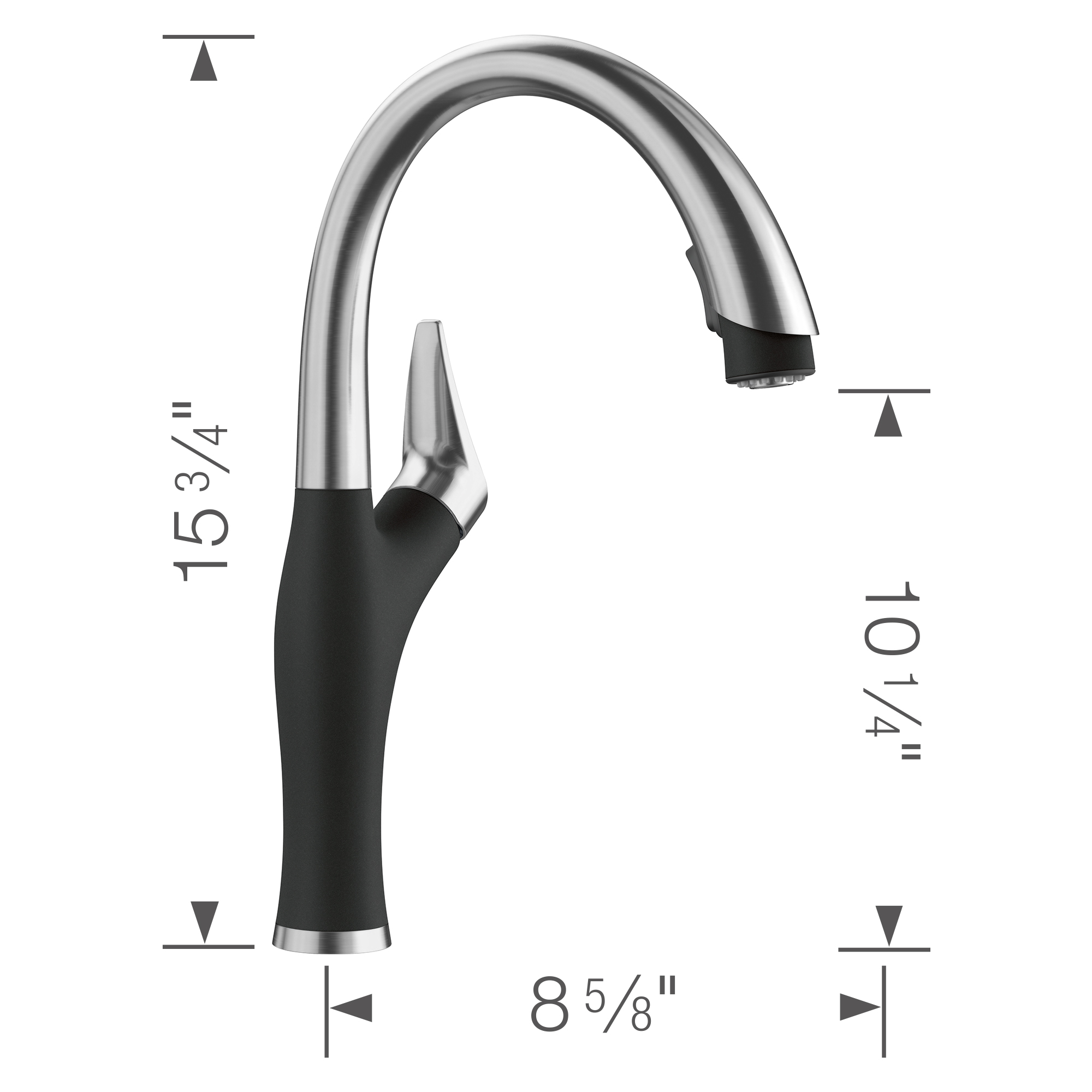 Blanco Artona Pull-Down Dual-Spray Kitchen Faucet 1.5 GPM - PVD Steel/Coal Black - Image 3