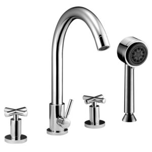 Dawn® 4-hole Tub Filler with Personal Handshower and Cross Handles, Chrome