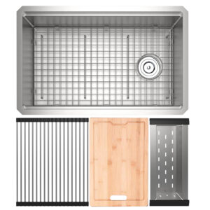ROHL Culinario™ 30″ Stainless Steel Chef/Workstation Sink With Accessories In Brushed Stainless Steel
