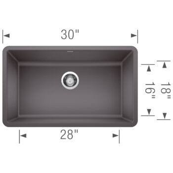 Blanco Precis SILGRANIT 30" Single Bowl Undermount Kitchen Sink - Cinder - Image 3