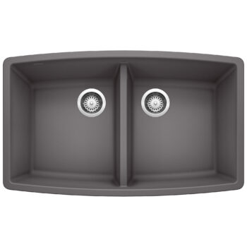 Blanco Performa SILGRANIT 33" 50/50 Double Bowl Undermount Kitchen Sink - Cinder