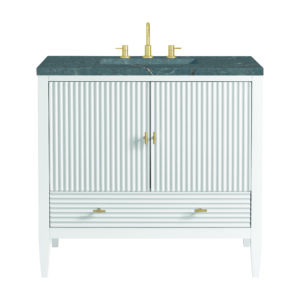 Myrrin 36″ Vanity, Bright White w/ 3 CM Parisien Bleu Quartz Top