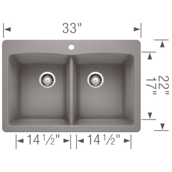 Blanco Diamond SILGRANIT 33" 50/50 Double Bowl Dual Mount Kitchen Sink - Metallic Gray - Image 5