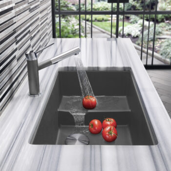 Blanco Precis Cascade SILGRANIT 29" Single Bowl Undermount Kitchen Sink with Colander - Cinder - Image 2