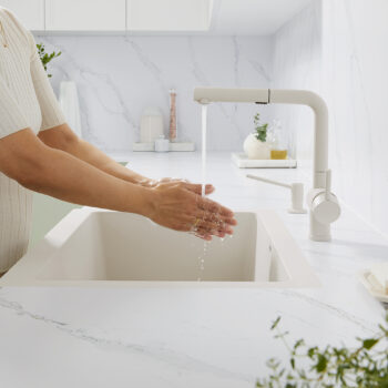 Blanco Linus Low Arc Pull-Out Dual-Spray Kitchen Faucet 1.5 GPM - Soft White - Image 3