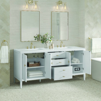 Myrrin 72" Double Vanity, Bright White w/ 3 CM Arctic Fall Solid Surface Top - Image 4