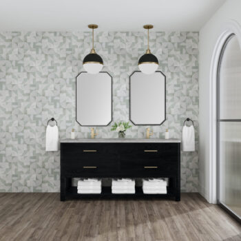 Lucian 72" Double Vanity, Carbon Oak w/ 3 CM Victorian Silver Quartz Top - Image 3