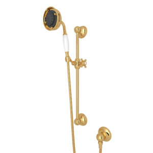 ROHL Handshower Set With 22″ Slide Bar and 3-Function Handshower In Italian Brass