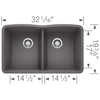Blanco Diamond SILGRANIT 32" 50/50 Double Bowl Undermount Kitchen Sink - Cinder - Image 6