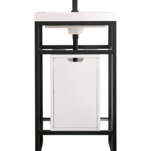 Boston 20″ Single Console Vanity, Matte Black w/ Glossy White Storage, White Glossy Composite Stone