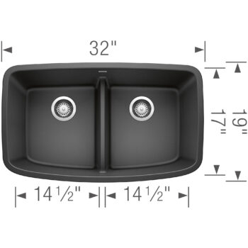 Blanco Valea SILGRANIT 32" 50/50 Double Bowl Undermount Kitchen Sink with Low Divide - Anthracite - Image 3