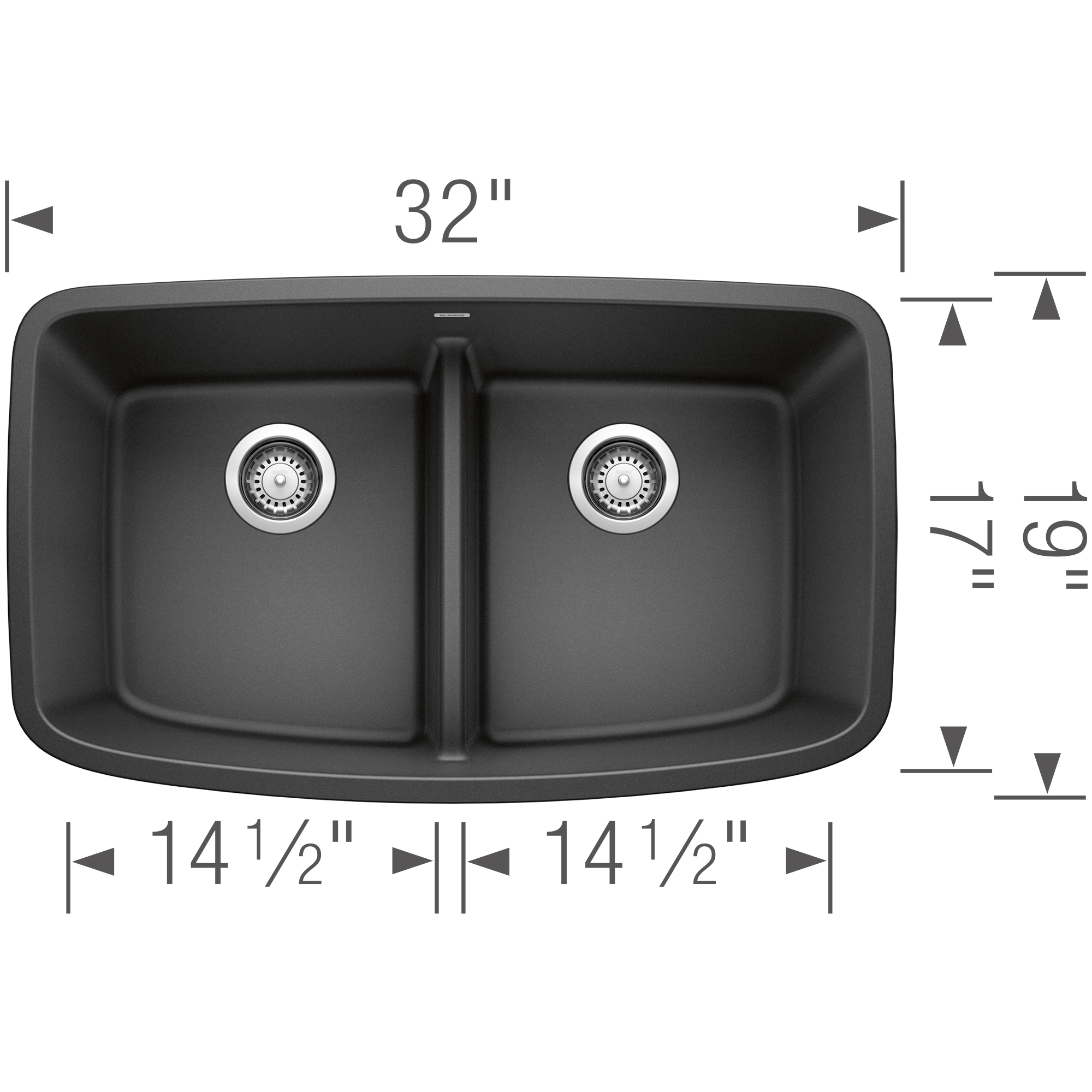 Blanco Valea SILGRANIT 32" 50/50 Double Bowl Undermount Kitchen Sink with Low Divide - Anthracite - Image 3