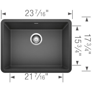 Blanco Precis SILGRANIT 24" Single Bowl Undermount Kitchen Sink - Anthracite - Image 4