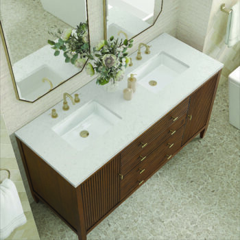 Myrrin 60" Double Vanity, Mid Century Walnut w/ 3 CM Lime Delight Quartz Top - Image 5