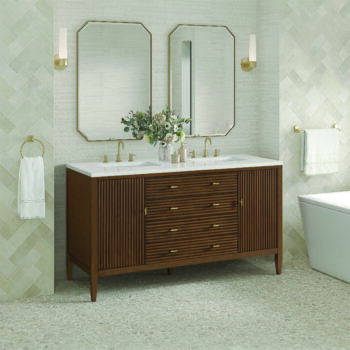 Myrrin 60" Double Vanity, Mid Century Walnut w/ 3 CM Lime Delight Quartz Top - Image 3