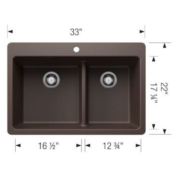 Blanco Liven SILGRANIT 33" 60/40 Double Bowl Dual Mount Kitchen Sink with Low Divide - Café - Image 3