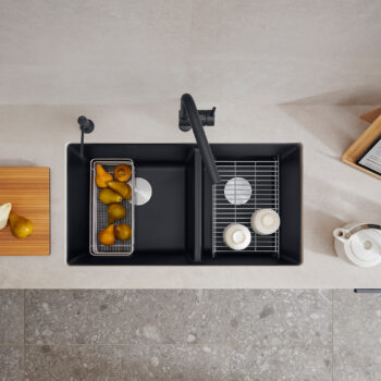 Blanco Precis SILGRANIT 33" 60/40 Double Bowl Undermount Kitchen Sink - Coal Black - Image 5