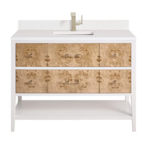 Olena 48" Single Vanity, Light Mappa Burl and Polished White