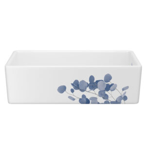 Shaws Shaker™ 36″ Single Bowl Farmhouse Apron Front Fireclay Kitchen Sink With Eucalyptus Design In Eucalyptus Blue/Silver