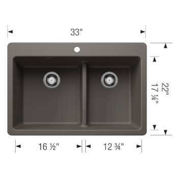 Blanco Liven SILGRANIT 33" 60/40 Double Bowl Dual Mount Kitchen Sink with Low Divide - Volcano Gray - Image 3