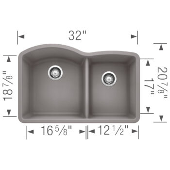 Blanco Diamond SILGRANIT 32" 60/40 Double Bowl Undermount Kitchen Sink - Metallic Gray - Image 3