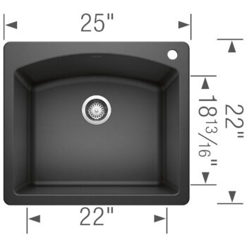 Blanco Diamond SILGRANIT 25" Single Bowl Dual Mount Kitchen Sink - Anthracite - Image 3