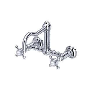 ROHL Acqui® Wall Mount Bridge Kitchen Faucet With Column Spout In Polished Chrome