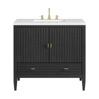 Myrrin 36" Vanity, Carbon Oak w/ 3 CM White Zeus Quartz Top