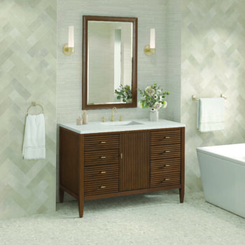 Myrrin 48" Vanity, Mid Century Walnut w/ 3 CM Lime Delight Quartz Top - Image 3