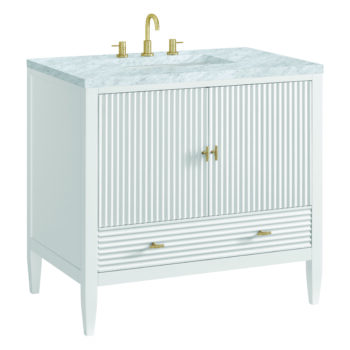 Myrrin 36" Vanity, Bright White w/ 3 CM Carrara White Marble Top - Image 6
