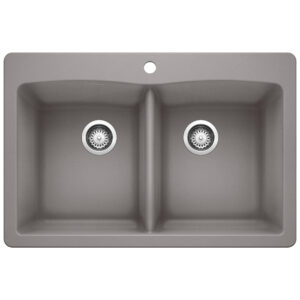 Blanco Diamond SILGRANIT 33″ 50/50 Double Bowl Dual Mount Kitchen Sink – Metallic Gray