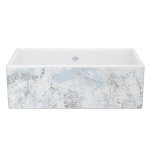Shaws Shaker™ 33″ Single Bowl Farmhouse Apron Front Fireclay Kitchen Sink With Patina Design In Patina Blue/Silver