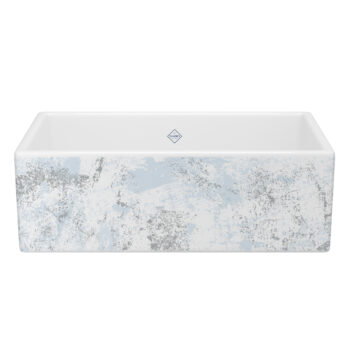 Shaws Shaker™ 33" Single Bowl Farmhouse Apron Front Fireclay Kitchen Sink With Patina Design In Patina Blue/Silver