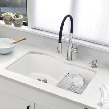 Blanco Diamond SILGRANIT 32" 60/40 Double Bowl Undermount Kitchen Sink with Low Divide - White - Image 2